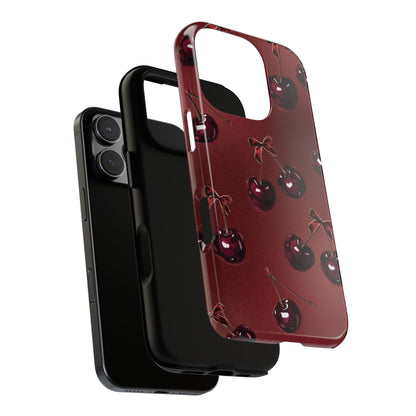 Cherry Pattern Phone Case — Retro Dark Red Cherry iPhone Cover
