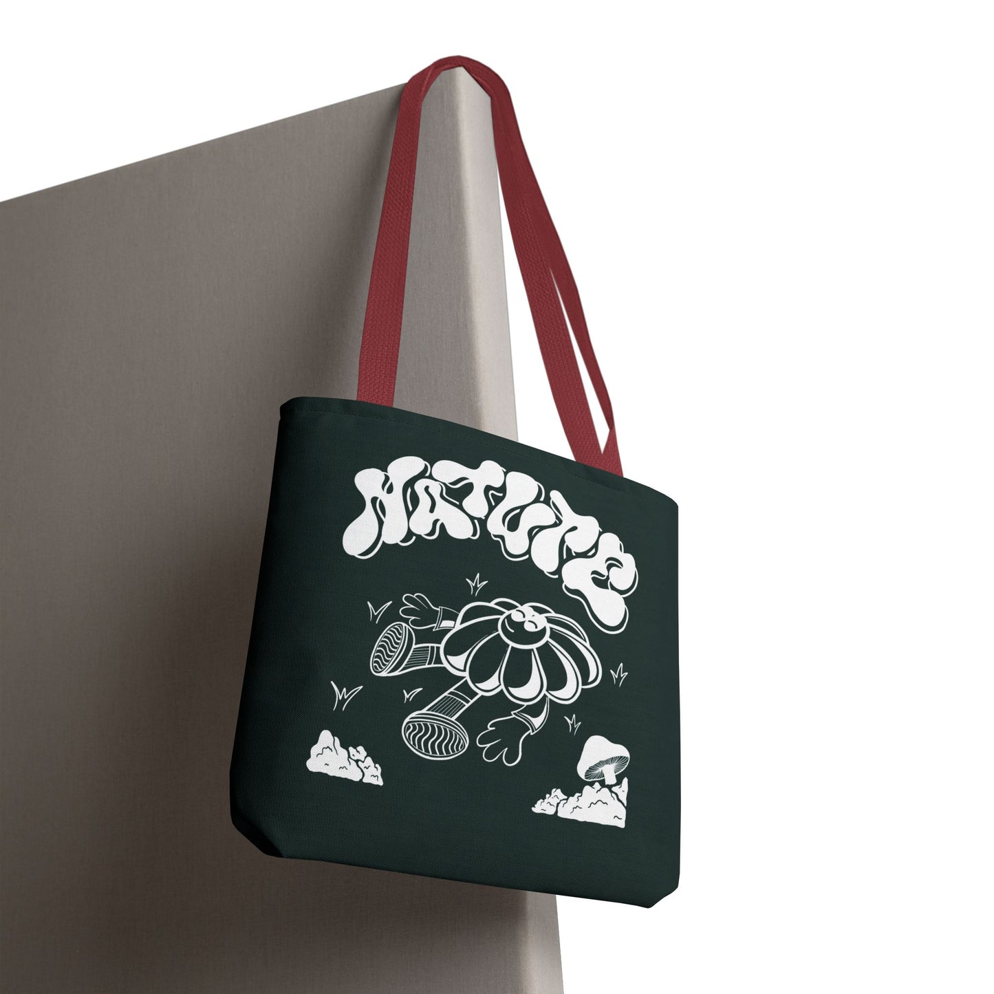 Nature Flower Tote Bag — Retro Smiling Daisy Graphic Tote