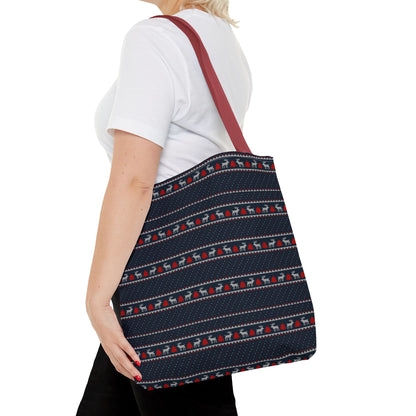 Holiday Reindeer Stripe Tote Bag — Festive Christmas Pattern Tote