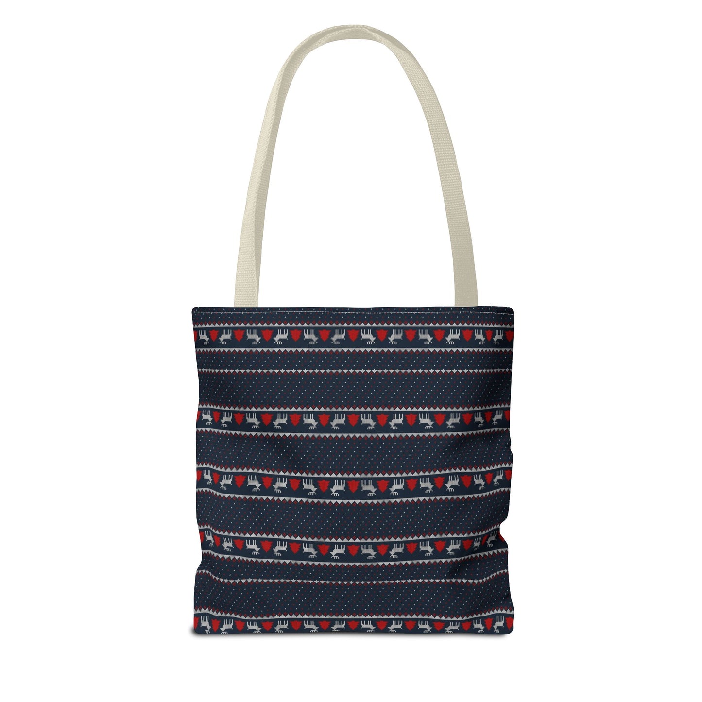 Holiday Reindeer Stripe Tote Bag — Festive Christmas Pattern Tote