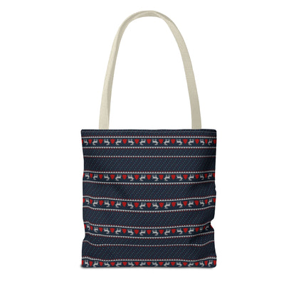 Holiday Reindeer Stripe Tote Bag — Festive Christmas Pattern Tote