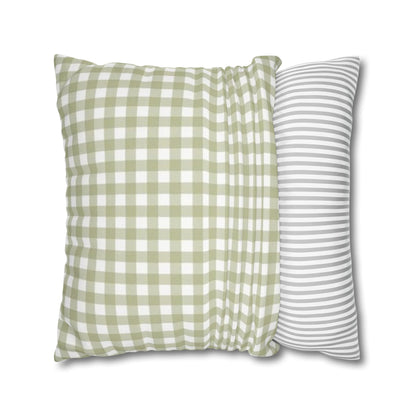 Christmas Throw Pillowcase — "’Tis the Season" Green Gingham with Red Bow