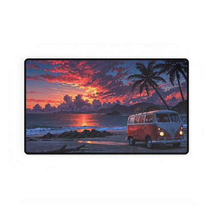 Sunset Beach VW Camper Desk Mat — Tropical Surf Vibe Mouse Pad