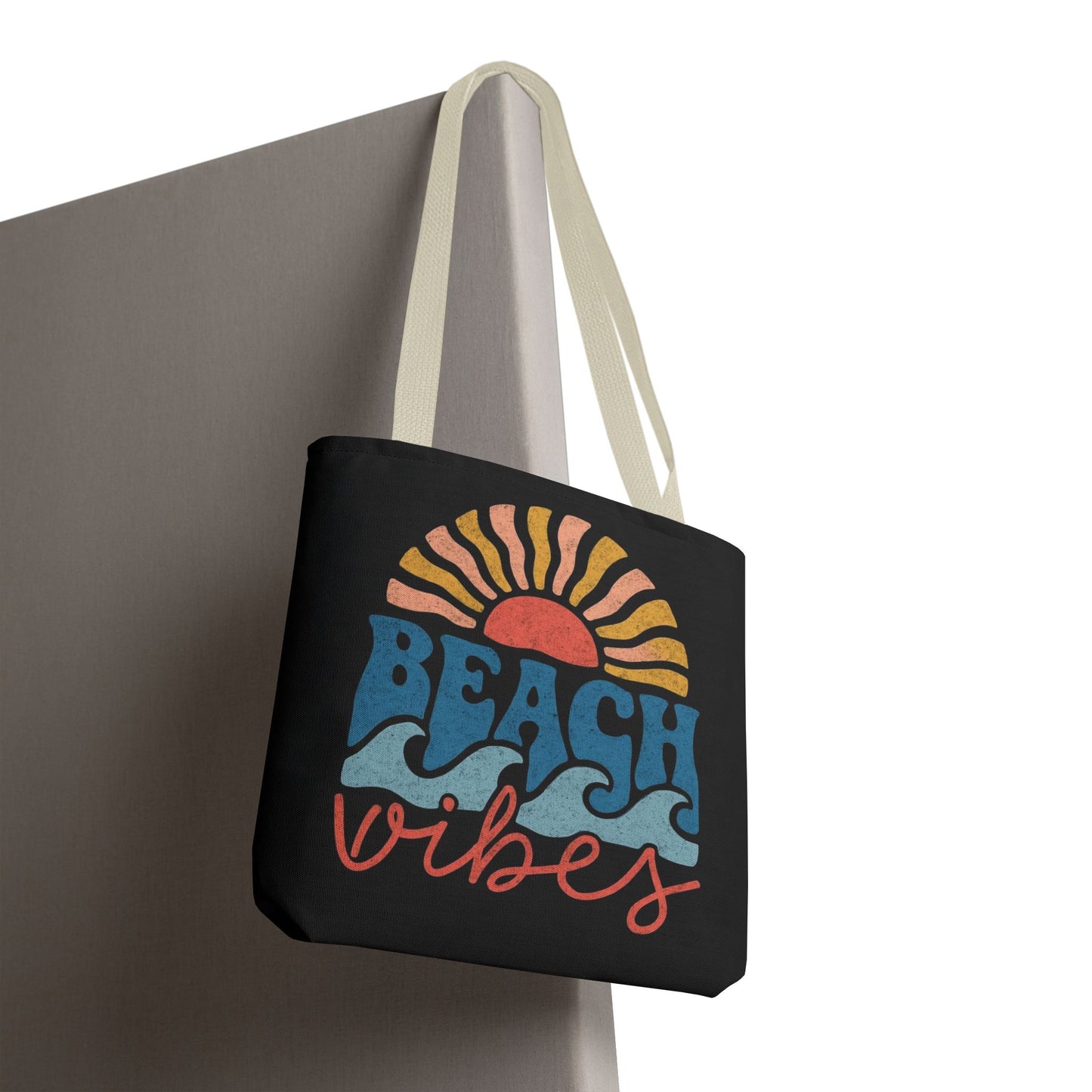 Beach Vibes Tote Bag — Retro Sunset Surf Waves Beach Tote