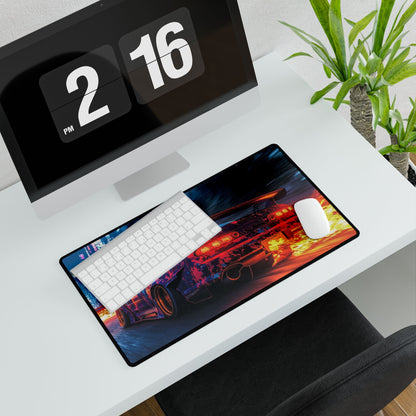 Racing Night Car Desk Mat – Retro Neon Sports Car Mouse Pad