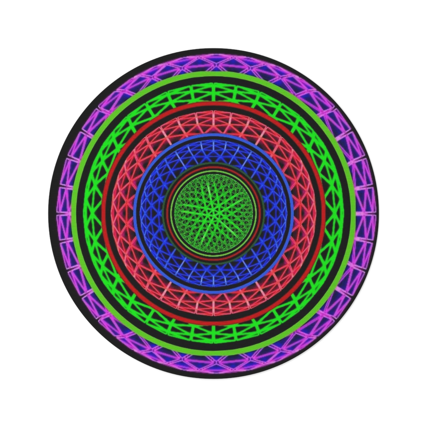 Psychedelic Geometric Round Rug — Neon Mandala Floor Mat