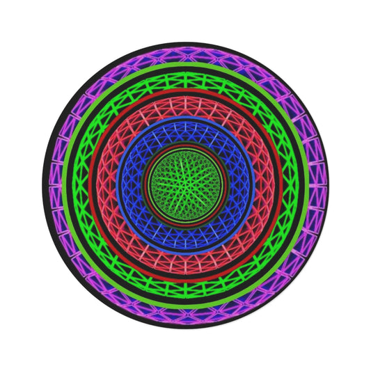 Psychedelic Geometric Round Rug — Neon Mandala Floor Mat