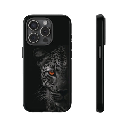 Leopard Gaze Phone Case — Black Protective iPhone Cover with Orange Eye