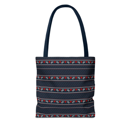 Holiday Reindeer Stripe Tote Bag — Festive Christmas Pattern Tote