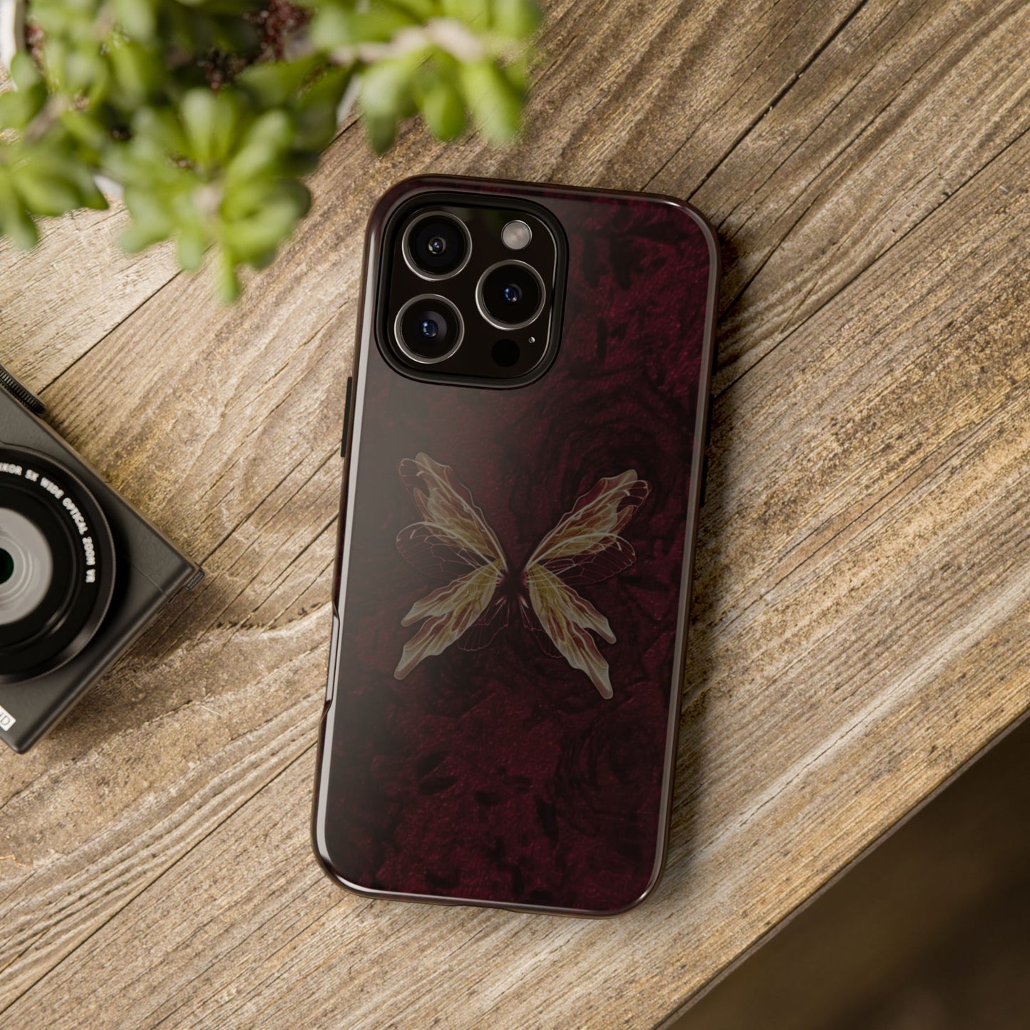 Butterfly Wing Tough Phone Case — Dark Maroon Protective iPhone Cover