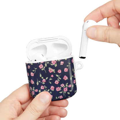 Floral Navy Pink Blossoms AirPod Case — Cute Protective Wireless Earbud Cover