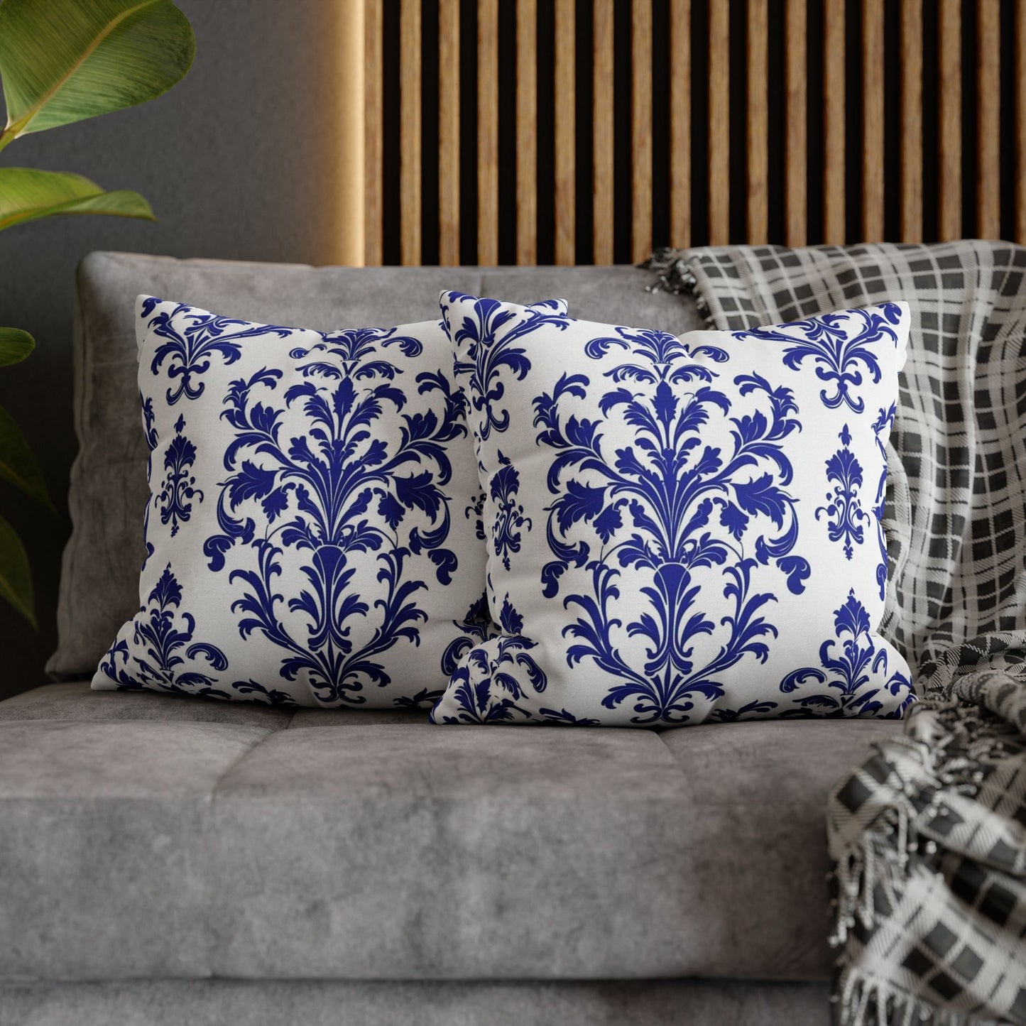 Blue Damask Decorative Pillowcase — Elegant Baroque Throw Pillow Cover