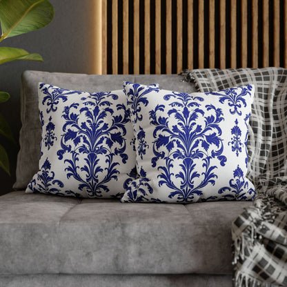 Blue Damask Decorative Pillowcase — Elegant Baroque Throw Pillow Cover