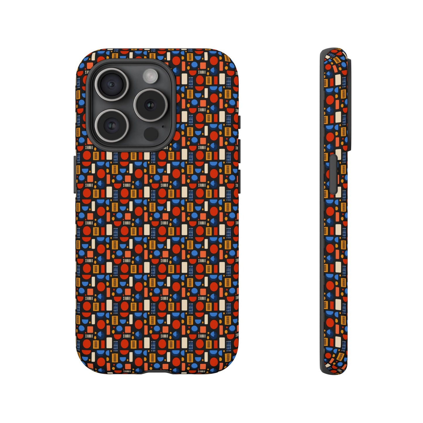 Geometric Retro Mosaic Tough Phone Case — Durable Colorful Protective Cover
