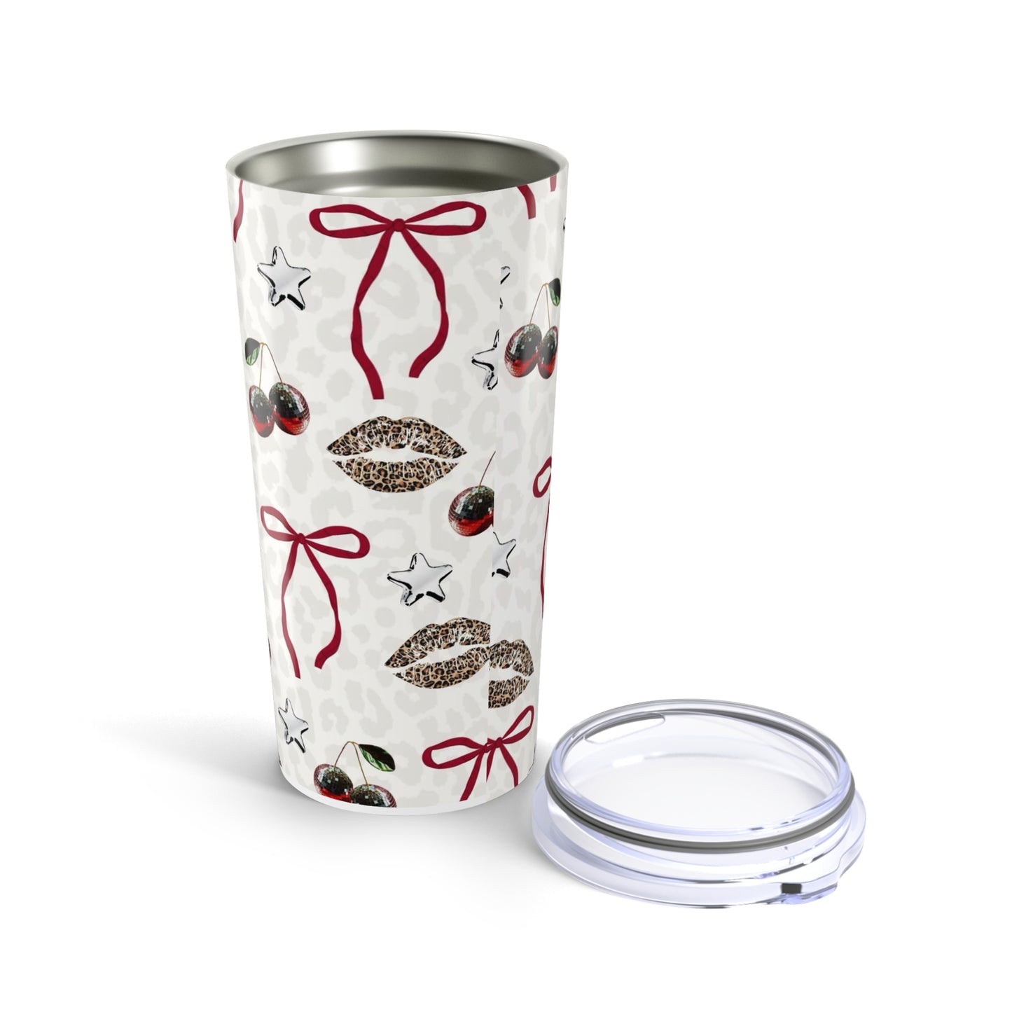 20oz Cherry Kiss Tumbler – Retro Bows & Leopard Lips Travel Cup