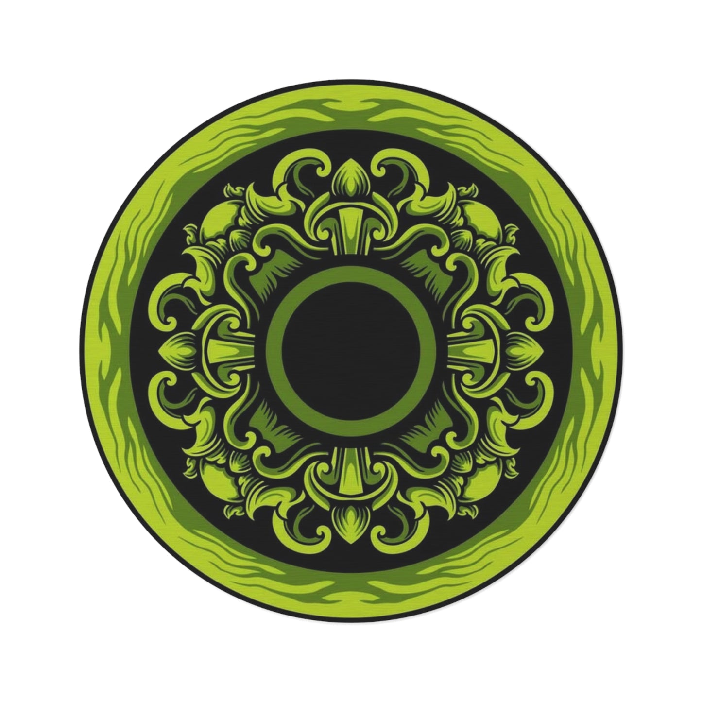 Green Mandala Round Rug — Bohemian Decorative Floor Mat for Living Room, Meditation & Yoga