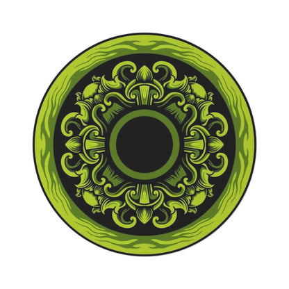Green Mandala Round Rug — Bohemian Decorative Floor Mat for Living Room, Meditation & Yoga