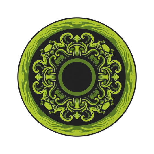 Green Mandala Round Rug — Bohemian Decorative Floor Mat for Living Room, Meditation & Yoga