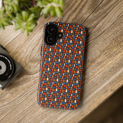 Geometric Retro Mosaic Tough Phone Case — Durable Colorful Protective Cover