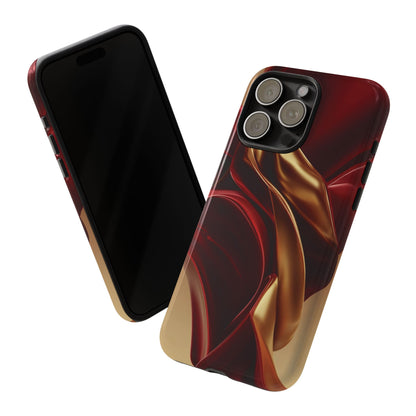 Protective Phone Case — Red & Gold Satin Swirl Design