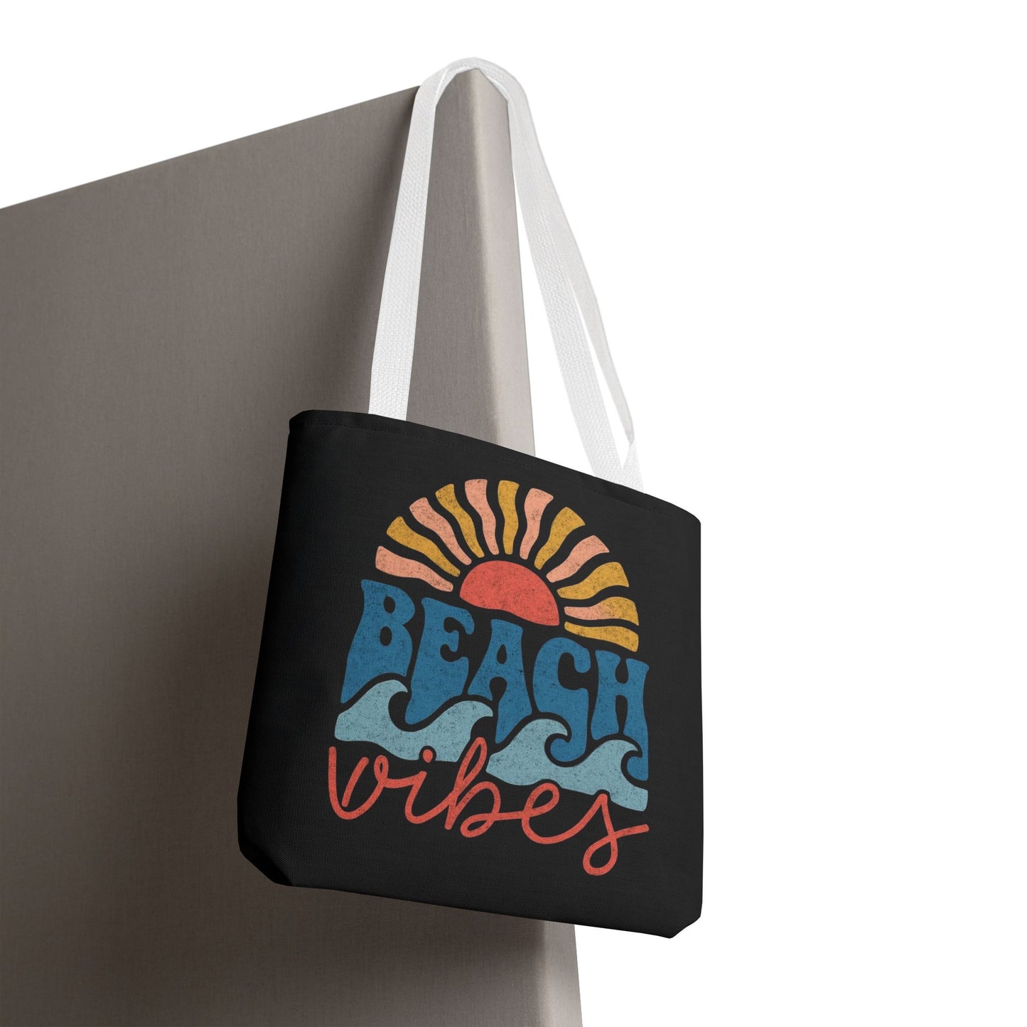 Beach Vibes Tote Bag — Retro Sunset Surf Waves Beach Tote