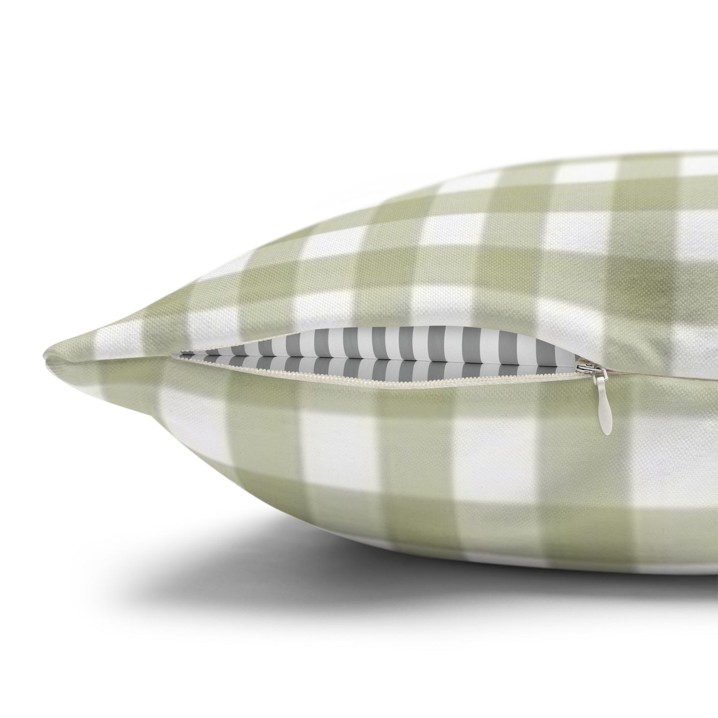 Christmas Throw Pillowcase — "’Tis the Season" Green Gingham with Red Bow