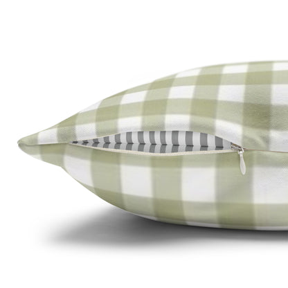 Christmas Throw Pillowcase — "’Tis the Season" Green Gingham with Red Bow