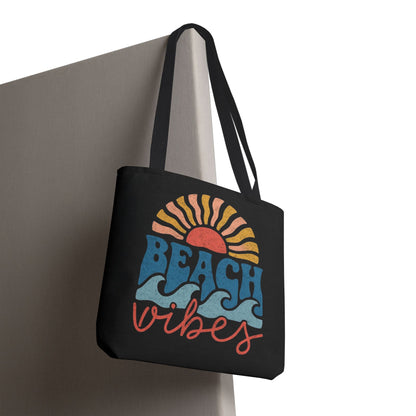 Beach Vibes Tote Bag — Retro Sunset Surf Waves Beach Tote