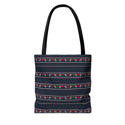 Holiday Reindeer Stripe Tote Bag — Festive Christmas Pattern Tote