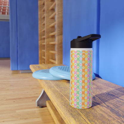 Daisy Stripe Stainless Steel Water Bottle — Pastel Floral Insulated Bottle