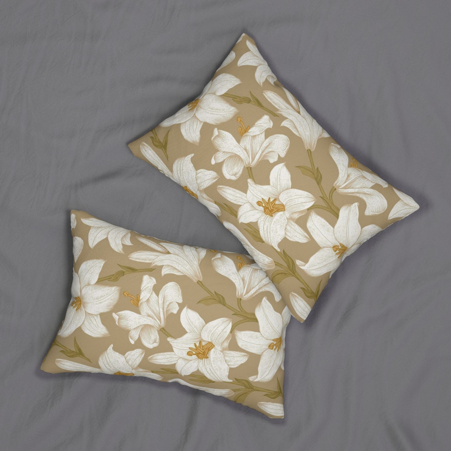 Floral Magnolia Lumbar Pillow — Neutral White Magnolia Print Accent Pillow