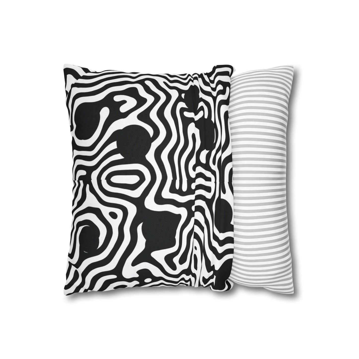 Abstract Black & White Swirl Pillowcase — Modern Geometric Throw Pillow Cover