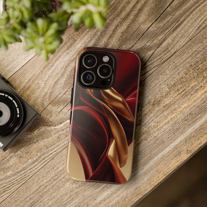 Protective Phone Case — Red & Gold Satin Swirl Design