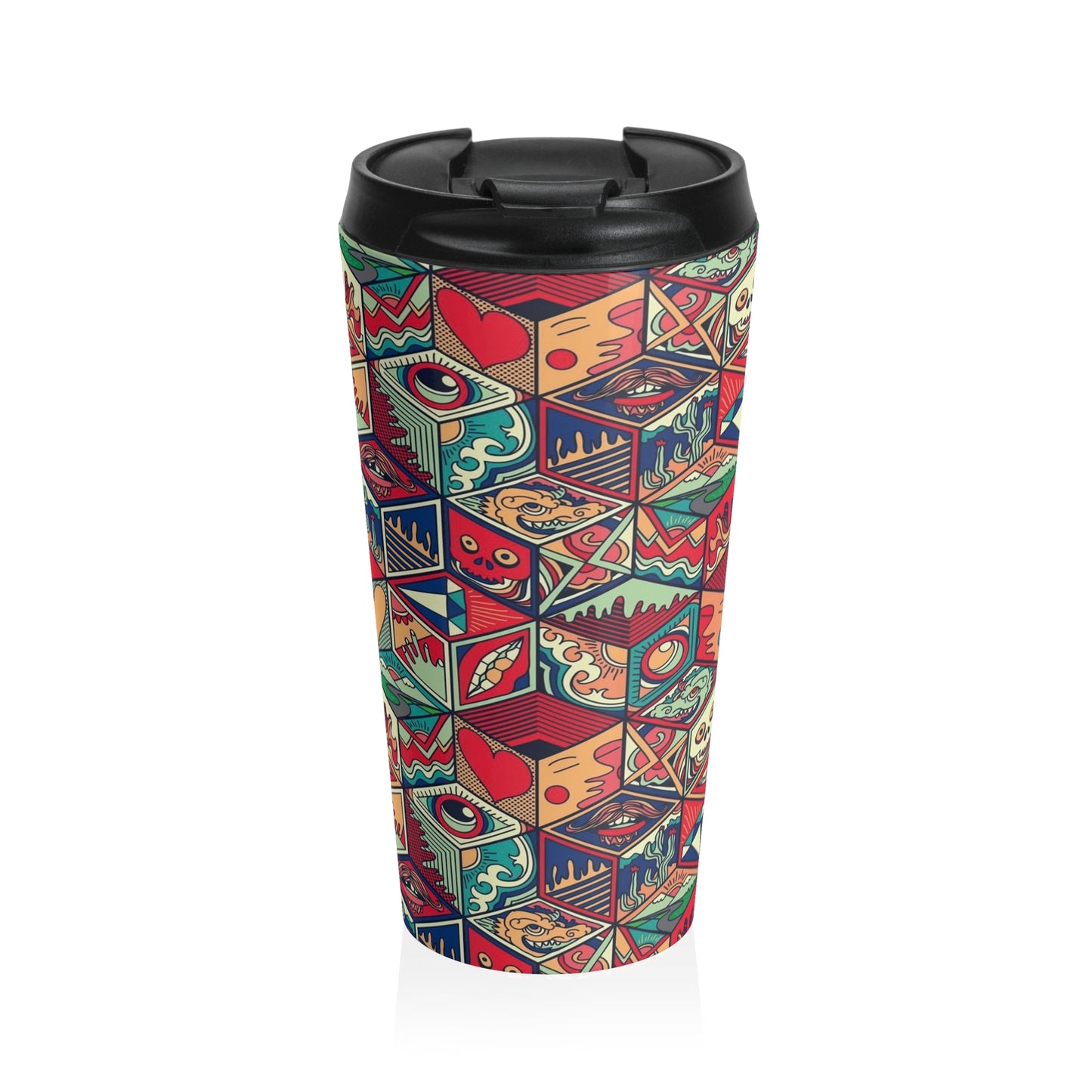 Colorful Geometric Pattern Stainless Steel Travel Mug — Retro Pop Art Cubes