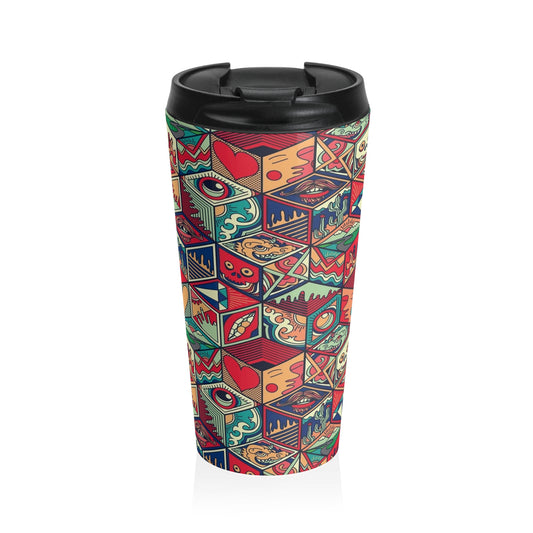 Colorful Geometric Pattern Stainless Steel Travel Mug — Retro Pop Art Cubes