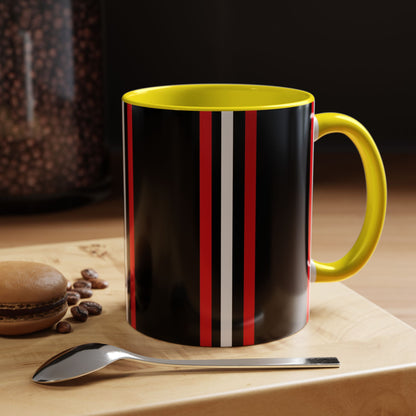 Black Accent Coffee Mug with Red & White Racing Stripes — 11/15oz