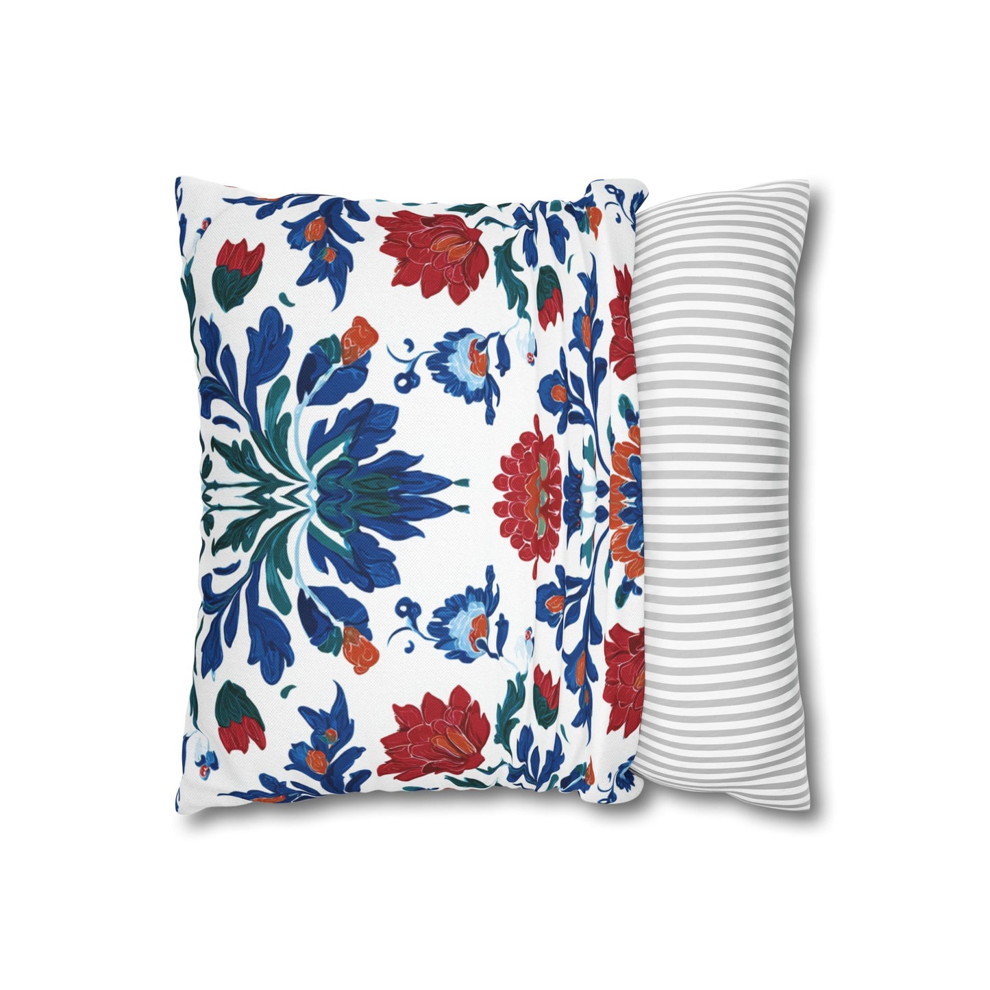 Boho Floral Decorative Pillowcase — Red & Blue Suzani Pattern