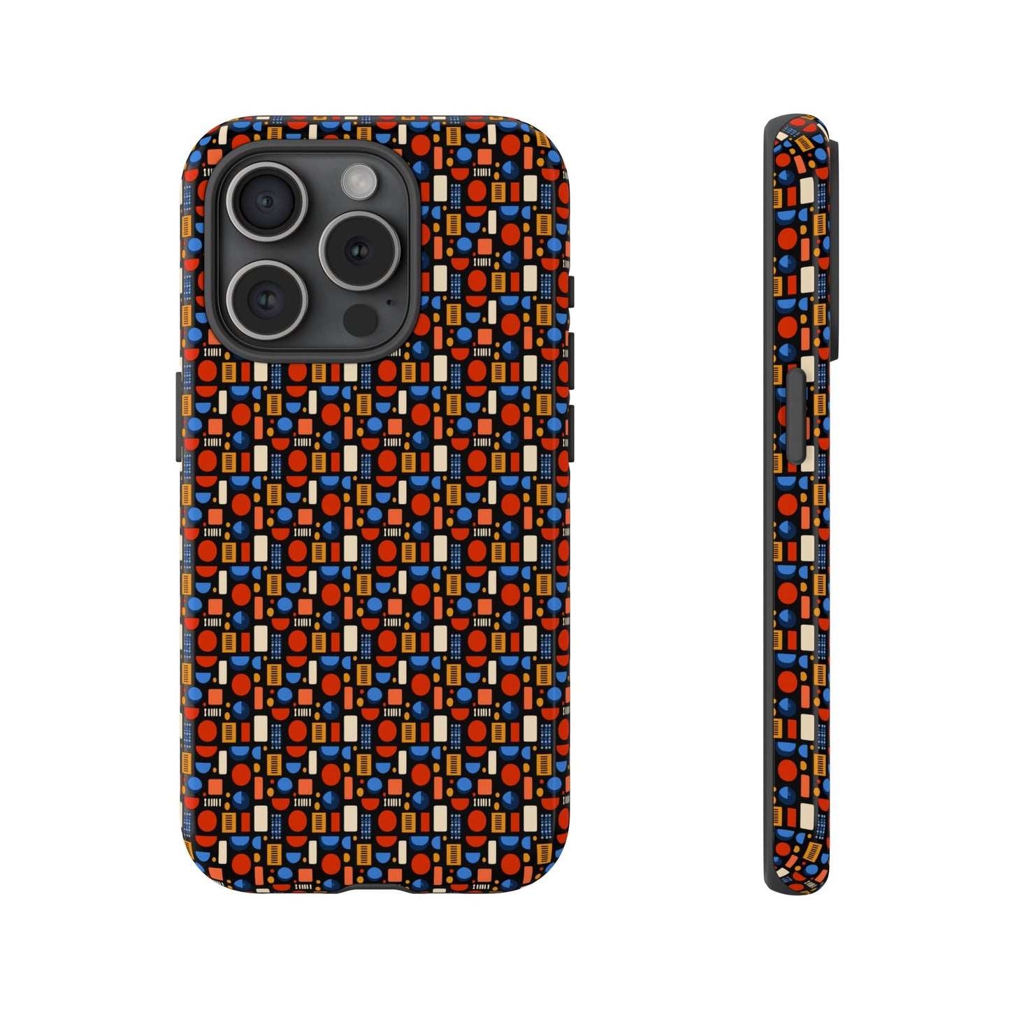 Geometric Retro Mosaic Tough Phone Case — Durable Colorful Protective Cover