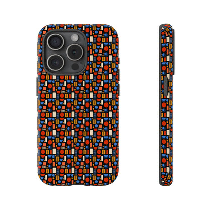 Geometric Retro Mosaic Tough Phone Case — Durable Colorful Protective Cover