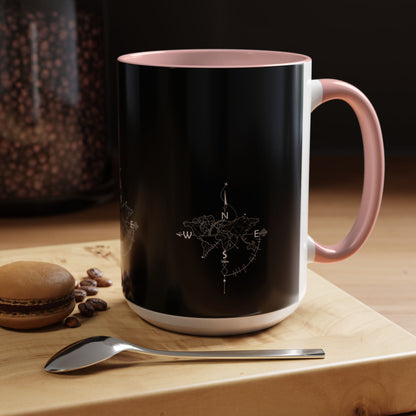 Compass World Map Coffee Mug — Black Accent Travel Mug for Explorers