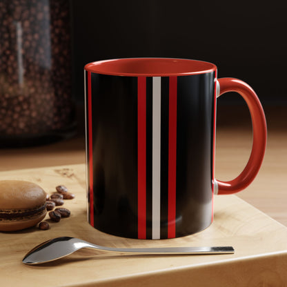 Black Accent Coffee Mug with Red & White Racing Stripes — 11/15oz