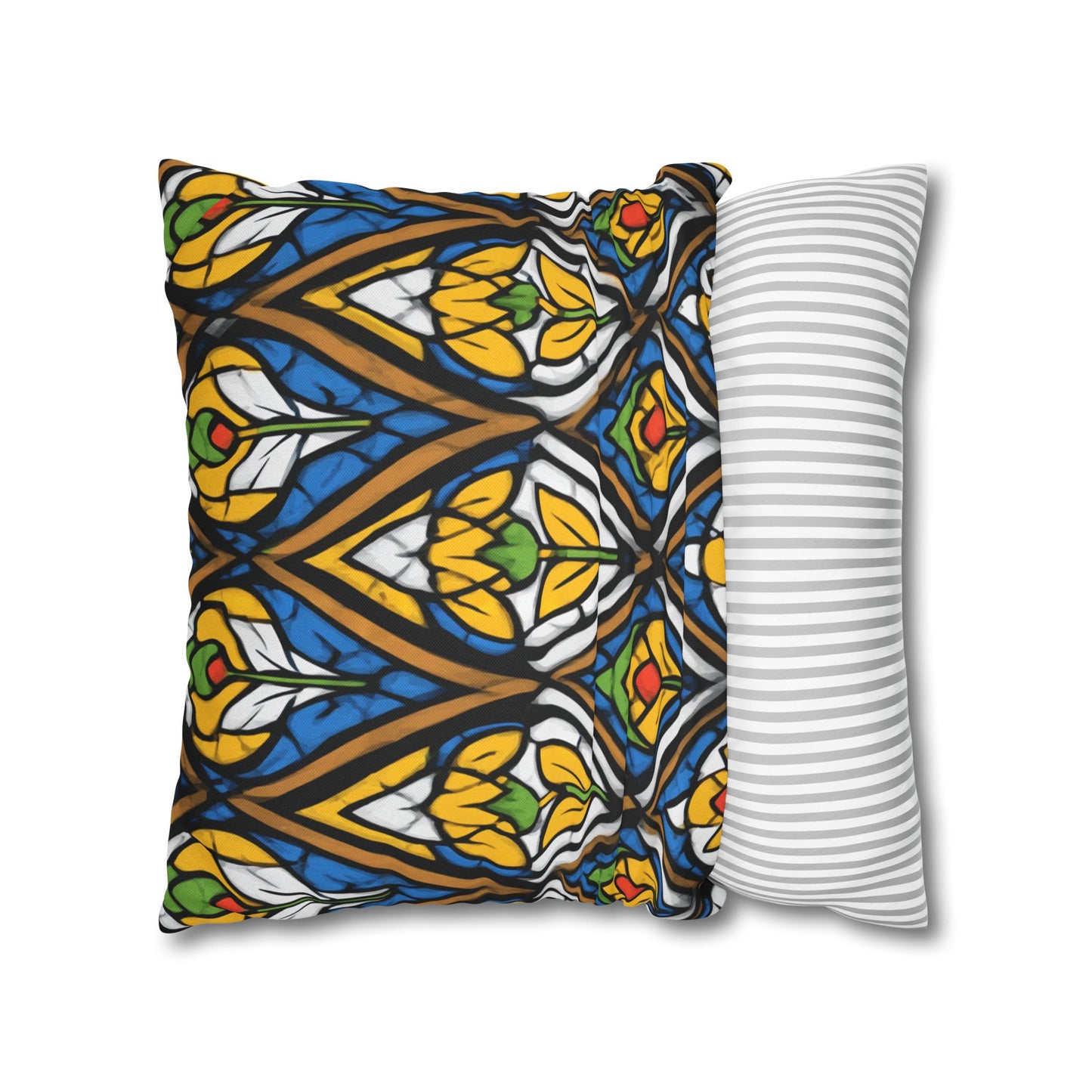 Stained Glass Floral Throw Pillowcase — Vibrant Boho Decorative Pillow Cover