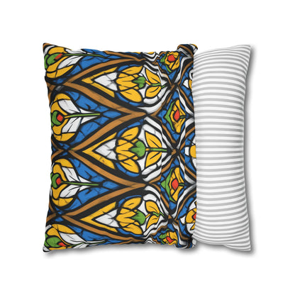 Stained Glass Floral Throw Pillowcase — Vibrant Boho Decorative Pillow Cover