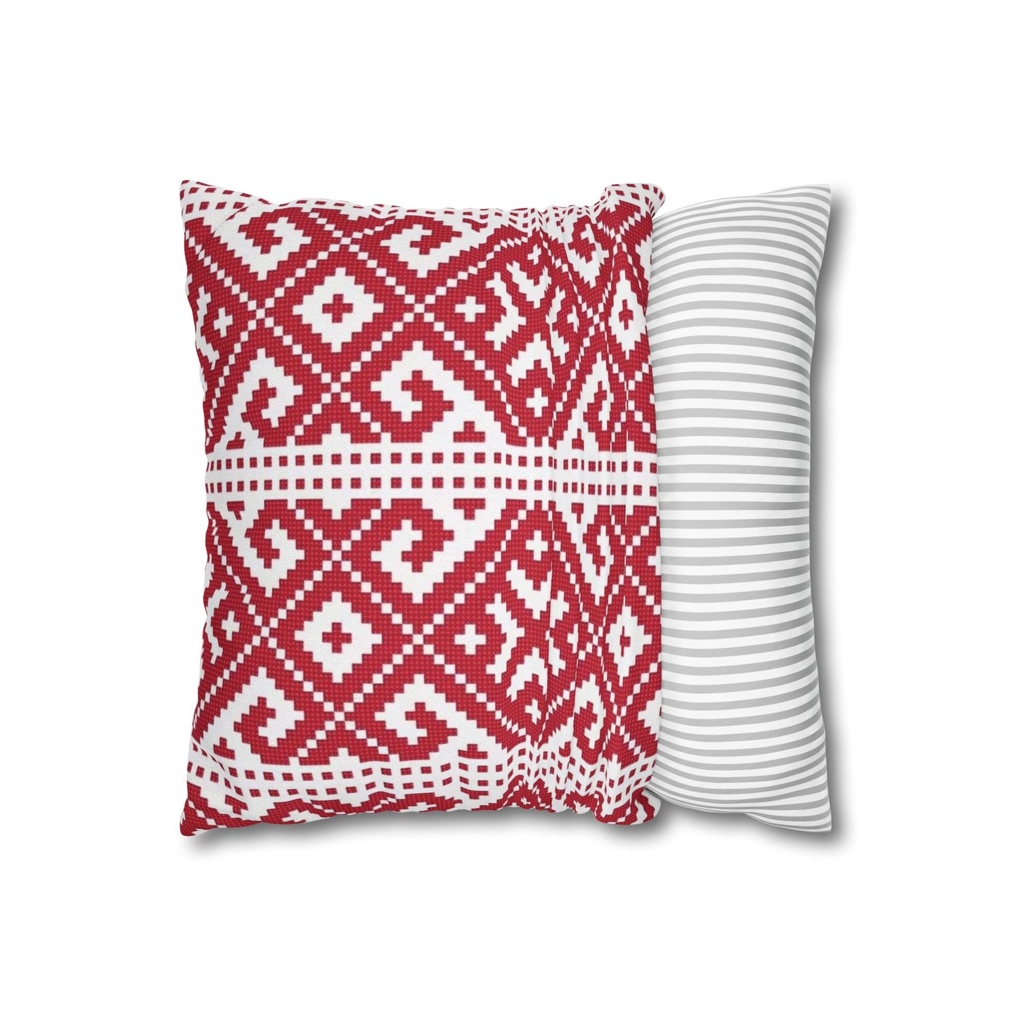 Red Nordic Geometric Pillowcase – Scandinavian Knit Pattern Square Pillow Cover