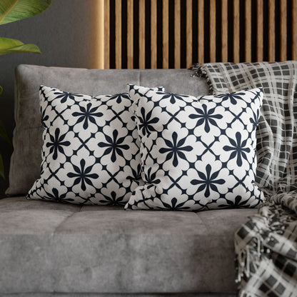 Decorative Square Pillow Cover — Navy Floral Tile Pattern