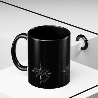 Compass World Map Coffee Mug — Black Accent Travel Mug for Explorers