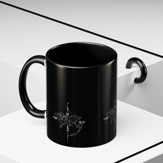 Compass World Map Coffee Mug — Black Accent Travel Mug for Explorers