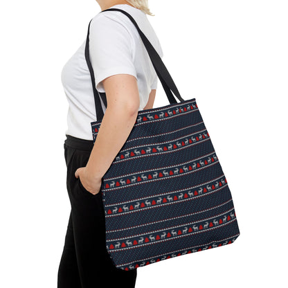 Holiday Reindeer Stripe Tote Bag — Festive Christmas Pattern Tote