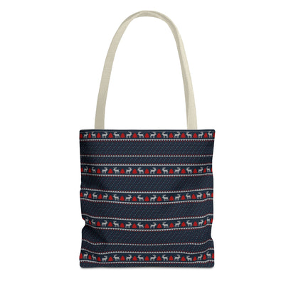 Holiday Reindeer Stripe Tote Bag — Festive Christmas Pattern Tote