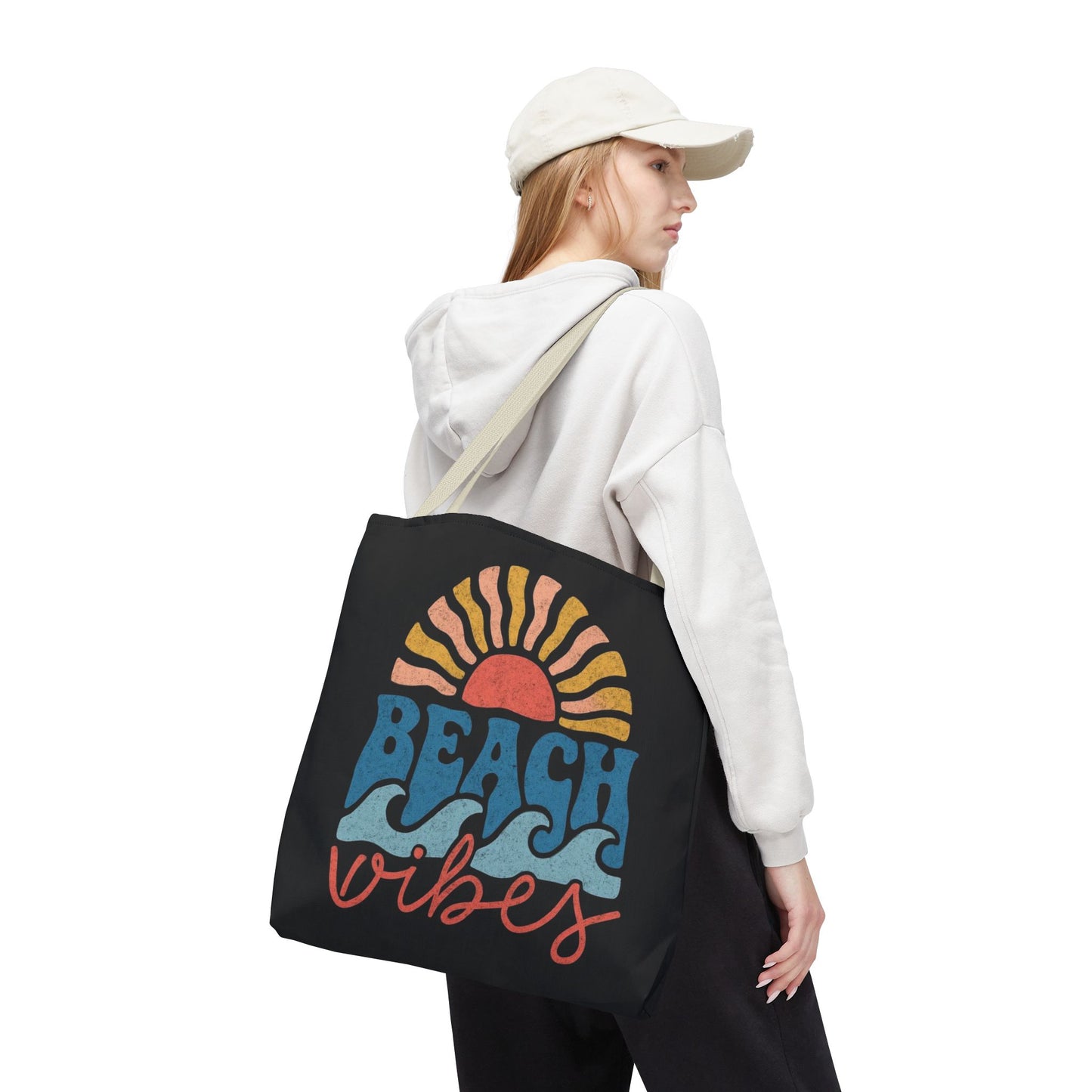 Beach Vibes Tote Bag — Retro Sunset Surf Waves Beach Tote